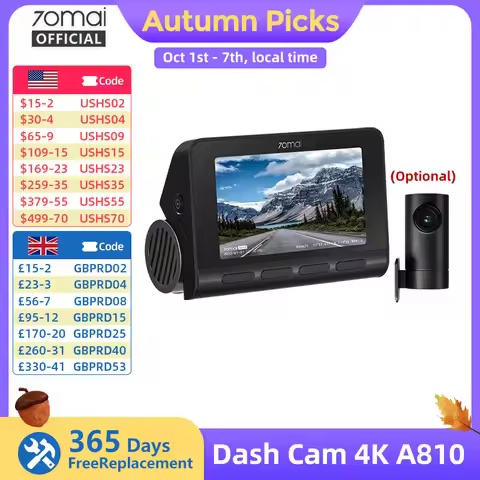 70mai 4K Dash Cam A810 Front Rear Set Suppor 4G Module LTE UP04 Remote Control GPS ADAS Car DVR 70ma