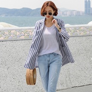 Retro striped linen One button casual women jacket  office blazer coat working blazer