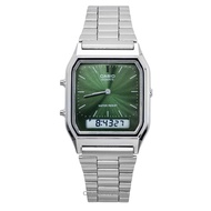 [Creationwatches] Casio Vintage Analog Digital Green Dial Dual Time Quartz AQ-230A-3AMQY Unisex Watc