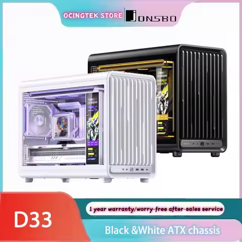 JONSBO D33 White/Black M-ATX Desktop Computer Case with Transparent Side Magnetic Grille Panel Back-