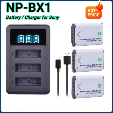NP-BX1 Np Bx1 Battery + 3 Slots LCD Charger for Sony DSC-RX100 DSC-WX500 IV WX300 HX300 HDR-AS15 X30