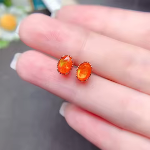 Orange Fire Opal Rare Earrings Sterling Silver 925 Natural Untreated Earth Mined AAA VVS Opal Earrin