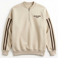 RUCASS 1989 Vintage Cream Half Zip Sweater Men's Halfzipper Crewneck/ Premium Striped CombinationWan