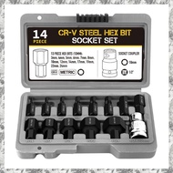 [I O J E] 14Pcs Allen Hex Bit Socket Set 3-24mm Allen Key Hex Wrench Head Tool for Ratchet 1/2 Inch 