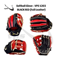 VPS 1203 Softball Glove (Full Leather) LACED H-POCKET - BLACK RED 12- 12.5 inches// Sarung Tangan So