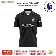 JERSEY MANCHESTER CITY AWAY HITAM NEW SEASON 25/26 TERBARU Full Printing Premium Free Nama & Nomor P