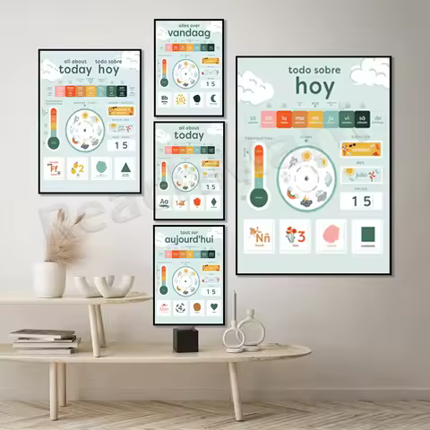 Dutch, Flemish Alfabet, French, English/Spanish Daily Morning Board, Kids Daily Calendar, Weather an