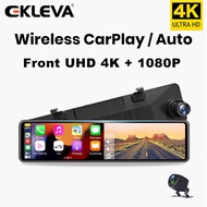 EKLEVA 4K Wireless CarPlay Android Auto Dual Screen Car DVR Dash Cam 11.26” FHD 1440P Rear View Mirror Stream Media Video Recorder