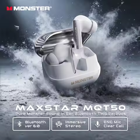 Monster MQT50 Bluetooth 6.0 Sport Earbuds ENC Call Noise Canceling Headphone IPX4 Waterproof TWS Wir