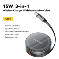 Essager 15W 3 in 1 Magnetic Wireless Charger With 96cm Retractable Type-C Cable For iPhone 16 15 14 
