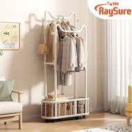 落地式衣架立式掛衣架貓耳收納衣帽架屏風玄關櫃大容量籃筐【寬80】【白色】