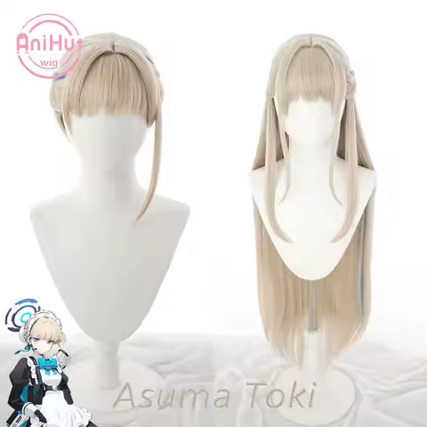 【AniHut】Asuma Toki Linen Cosplay Wig with bun two version Blue Archive Heat Resistant Synthetic Hair