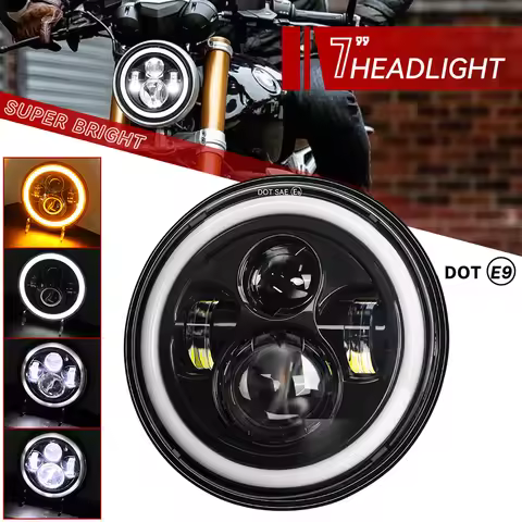 Universal Angel Eyes 7 Inch Motorcycle H4 LED Headlight For Wrangler Honda Yamaha BMW Harley 7" Moto