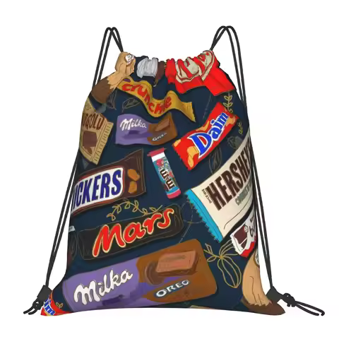 Chocolate Kinder Hershey s KitKat Mars Kinder Portable Shopping Drawstring Backpack Riding Backpack 