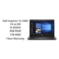 Dell Inspiron 14 3480 (Black) 14-in HD / Intel Core i5-8265U/ 4GB RAM / 1TB HDD  /1Year Warranty