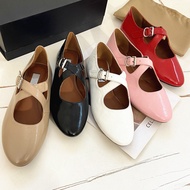 High Quality Niche Alaia Women Cross Strap Flat Ballet Shoes Patent Leather Comfortable Buckle Strap