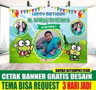 Cetak Banner Spanduk Ulang Tahun Ultah Anak TEMA keropi - Backdrop / Wallpaper Dekorasi Ulang