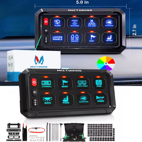 MICTUNING P1S Blue 8 group Switch Panel with Circuit Control Relay Box Multifunction 5-level High-po