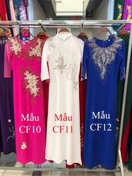 ÁO DÀI TRUYỀN THỐNG NỮ ĐÍNH KẾT ĐÁ CỔ TRÒN VÀ TAY VIỀN NGỌC ÁO DÀI SUI GIA CHO MẸ TRUNG NIÊN CAO CẤP