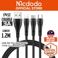Mcdodo Mamba Series 3A Lightning + Type-C + Micro USB 3 in 1 Charging Cable (1.2m) CA696