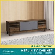 TV Console / 6FT / 180CM / 2 Door / 2 Drawer / 4 Shelving / Solid Wood Leg / Design Tv Cabinet / Product Malaysia / flexidesignx - MERLIN