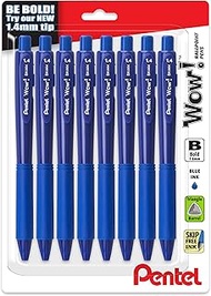 Pentel Wow! Retractable Ballpoint Pen, (1.4mm), Bold Line, Blue Ink, Pack of 8 (BK444BP8C)