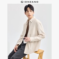 GIORDANO Men Shirts Asymmetrical Patch Pocket Stripe Shirts Classic Collar Long Sleeve Relaxed Fashi