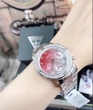 正品GUESS手錶(W0774L1)漸層錶盤 晶鑽 銀色鋼錶帶 石英 男 女生 三眼多功能時尚腕錶 38mm/GUESS WATCH