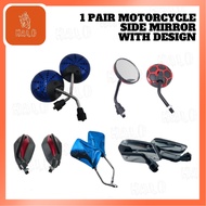 [HALO MOTORS] MOTORCYCLE PARTS 1 PAIR UNIVERSAL BAR END SIDE MIRROR WITH DESIGN