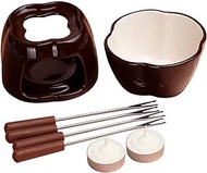 Chocolate fondue set, chocolate cooker cheese fondue pot ceramic fondue set with 4 fondue forks and 2 teal lamp holder for molten chocolate, all kinds of cheese chocolate fondue (Color : 1)