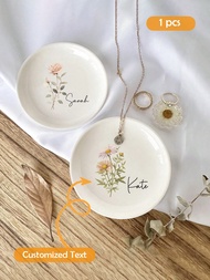 1 Round Ceramic Jewelry Tray, Customized Jewelry Dish For Wedding, Engagement, Proposal, Birthday Gi