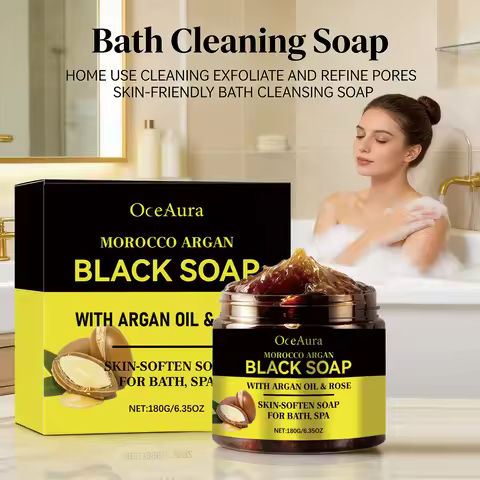 Morocco Argan Black Soap for Exfoliating Deep Cleaning Remove Dead Skin Body Scrub Purifying Moistur