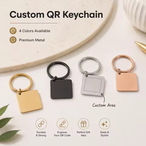Custom QR Code Keychain, Personalized Laser Engraved Metal Key Ring with Your Own QR Code, Ideal Gif