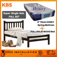 (FREE Installation+Shipping) HONEY Super Single 8'' Spring Mattress + FULL SOLID WOOD Bedframe ( Bedframe+Mattress) Katil Kayu