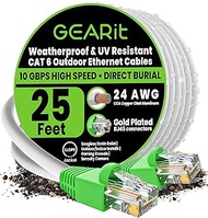 GearIT Cat6 Outdoor Ethernet Cable (25 Feet) CCA Copper Clad, Waterproof, Direct Burial, In-Ground, 