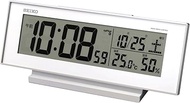 Seiko SQ762W Clock, Alarm Clock, Constant Light, Radio Waves, Digital Calendar, Temperature, Humidity, Display, Visible at Night, White