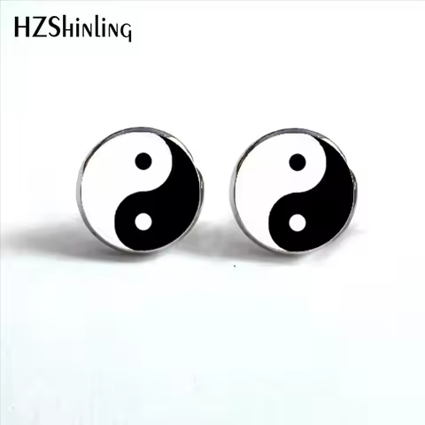 NES-00100 Yin Yang Earrings Ying Yang Ear Stud Magic Sign Zen Earrings Glass Cabochon Earrings HZ4