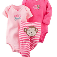 新款卡特carter's原單100%純棉三件套春秋裝嬰兒童包屁衣粉色猴子套裝12M-24M