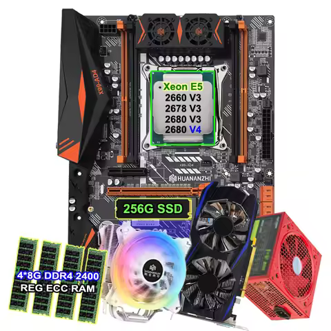 HUANANZHI X99-AD4 Motherboard DIY CPU Xeon E5 2678 V3 2680 V4 CPU Cooler 256G M.2 NVME SSD 4*8G 32G 