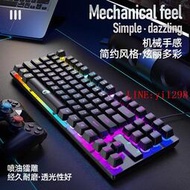雷魁K87拼色有線鍵盤臺式機筆記本電腦RGB發光87鍵USB游戲鍵盤