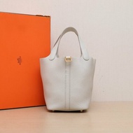 HERMES Picotin18菜籃子8L冰川白TC皮B刻金扣肩背包