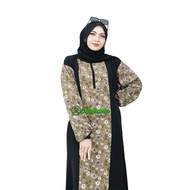 Gamis Lengan Balon Dress Muslim Wanita Crinkle Motif Bunga Terbaru - Kanaya Rafanda