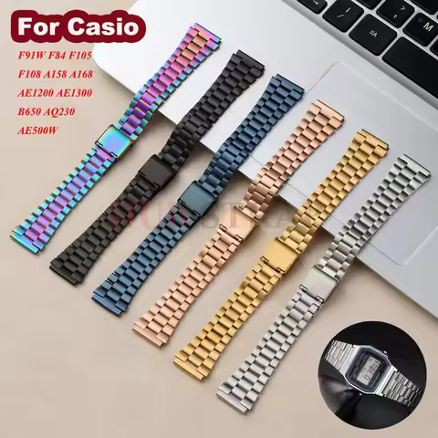 Ultra-thin Watchband Stainless Steel Strap for CASIO18mm for F91W F84 F105 F108 A158 A168 AE1200/130