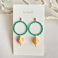 線捲煙霧耳針耳夾【綠色×黃色】