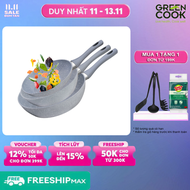 Bộ 3 chảo chống dính đáy từ vân đá size 22-26-28cm Green Cook GCP02 - Hàng chính hãng gree