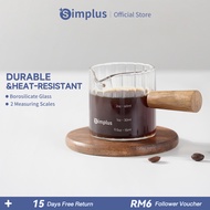 Simplus Espresso Shot Glass丨90mL丨Measuring Cup丨Coffee Cup丨High Borosilicate Glass | Wooden Handle AS