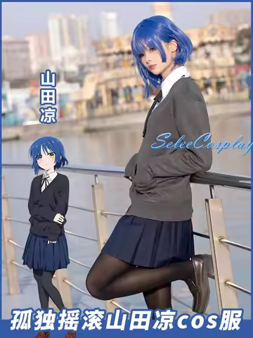 Yamada Ryo Cosplay Anime Bocchi The Rock Ryo Yamada Cosplay Costume Skirts Shirt Blue Wig Halloween 