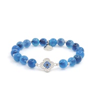 Sugar Heart Blue Agate With 4 Leaf Clover Charm Bracelet