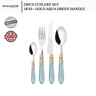 Bugatti Cutlery Set 18/10 Gold Aqua Green Handle (24 Pcs)