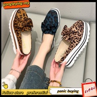 Leopard print Bow Woman's Wedges Shoes 7cm Heels Slingback Casual Walking Shoes Anti-skid Size 35-43